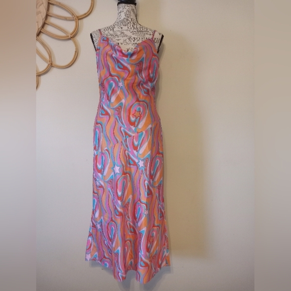 NWOT Another Girl Swirl Print Bias Cut Midi Slip Dress Size 6 P2P 20 - Picture 5 of 14